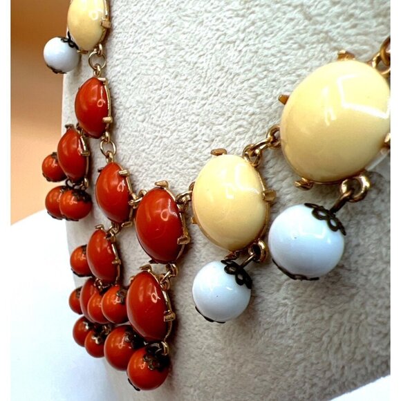 Vintage Boho Statement Necklace With Yellow Orange & White Beads.  C17 - Picture 7 of 11